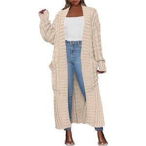 Womens Long Cardigan Sweaters Trendy Apricot